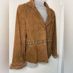 Tasha Polizzi Suede Studded Jacket Fur trim Size S